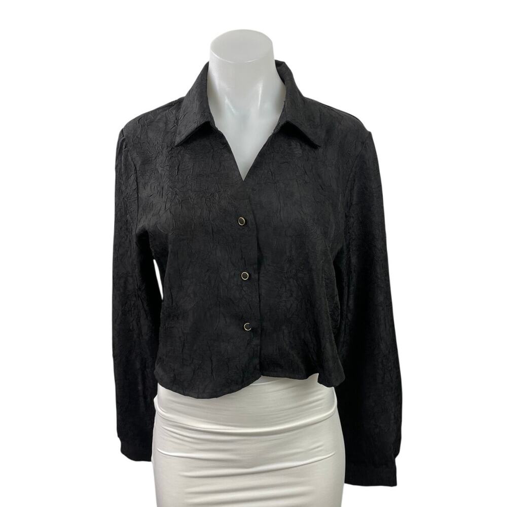 House of Harlow 1960 Black Textured Button Down Long Sleeve Cropped Shirt Top M